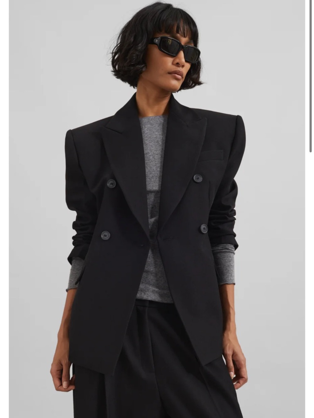 The Frankie Shop Black Double-Breasted Structured Blazer